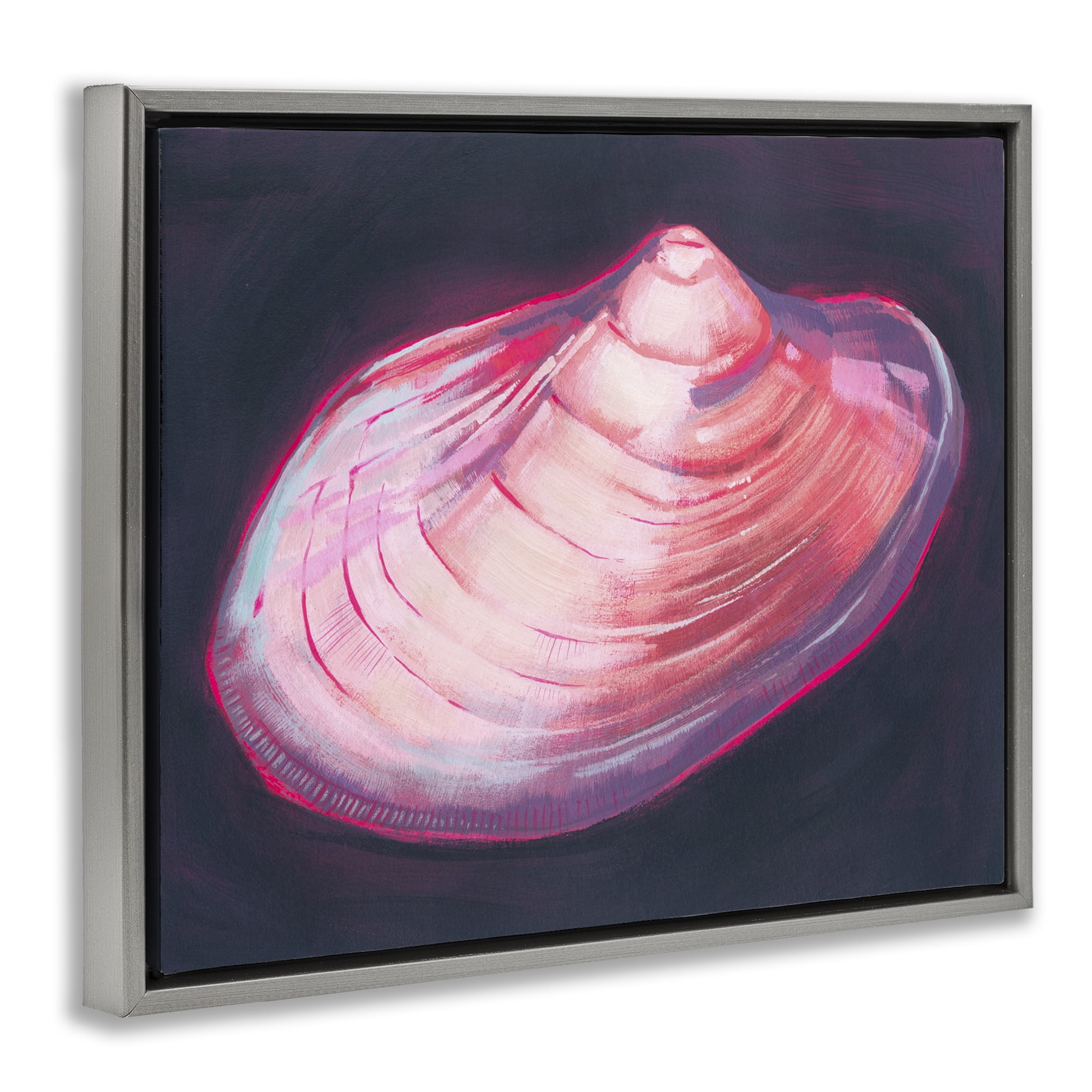 Stupell Industries Pink Seashell on Black Animals & Insects Painting Gray Floater Framed Canvas Art Print Wall Art, 31 x 25