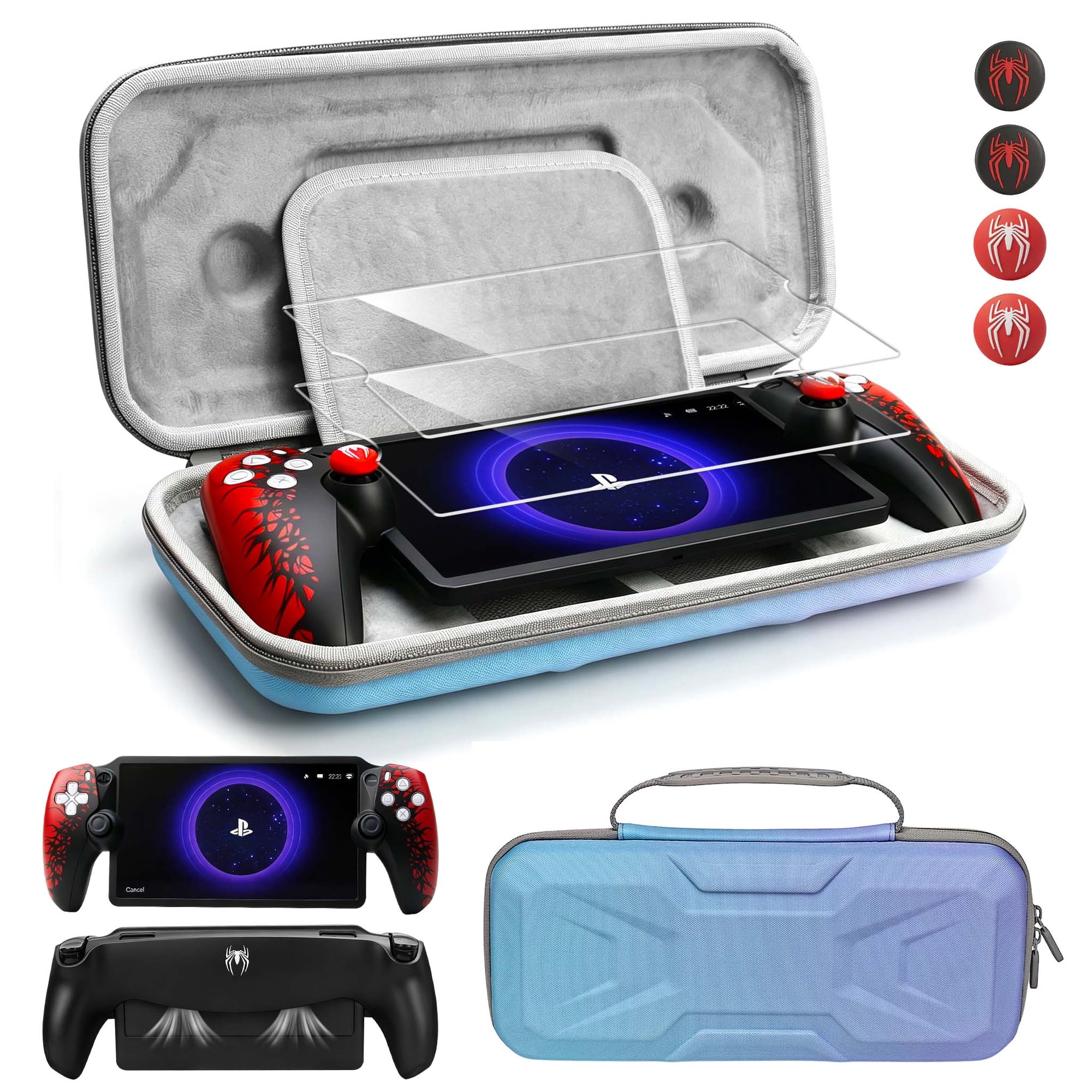 8 In 1 Accessories Kit for PS5 Portal Remote Player, Playstation Portal Carrying Case, Hard Portable Protection Case Travel Bag with Protective Cover for PS5 Portal, 2 Screen Portector, and 4 Thmp Gr