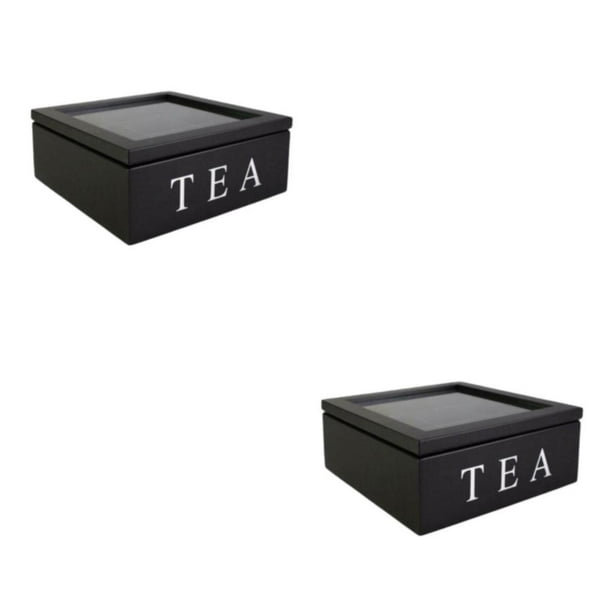 Wooden Tea Storage Box, Wood Tea Organizer, 9-Compartment Box Holder With Clear Lid For Sugar, Coffee , Instant Coffee Packets