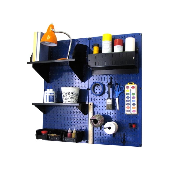 Wall Control Pegboard Hobby Craft Pegboard Organizer Storage Kit with Blue Pegboard and Black Accessories