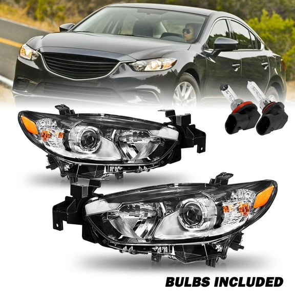 For 2014-2017 Mazda 6 Halogen Headlights Assembly Driver & Passenger Side Lamps