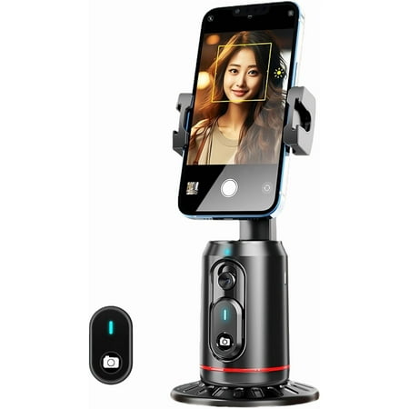 Built-in AI Camera Smart Auto-Tracking Phone Stand, Gesture Control Auto Face Tracking Tripod 360 Rotation with Stand for Video Recording Streaming Vlogging