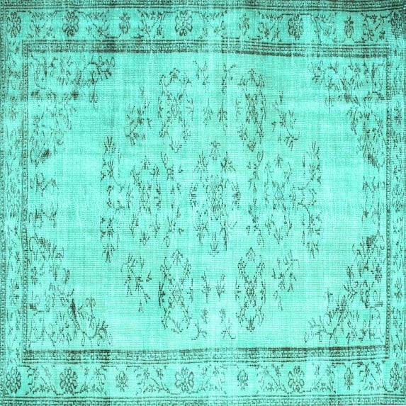 Ahgly Company Indoor Square Abstract Turquoise Blue Contemporary Area Rugs, 4' Square