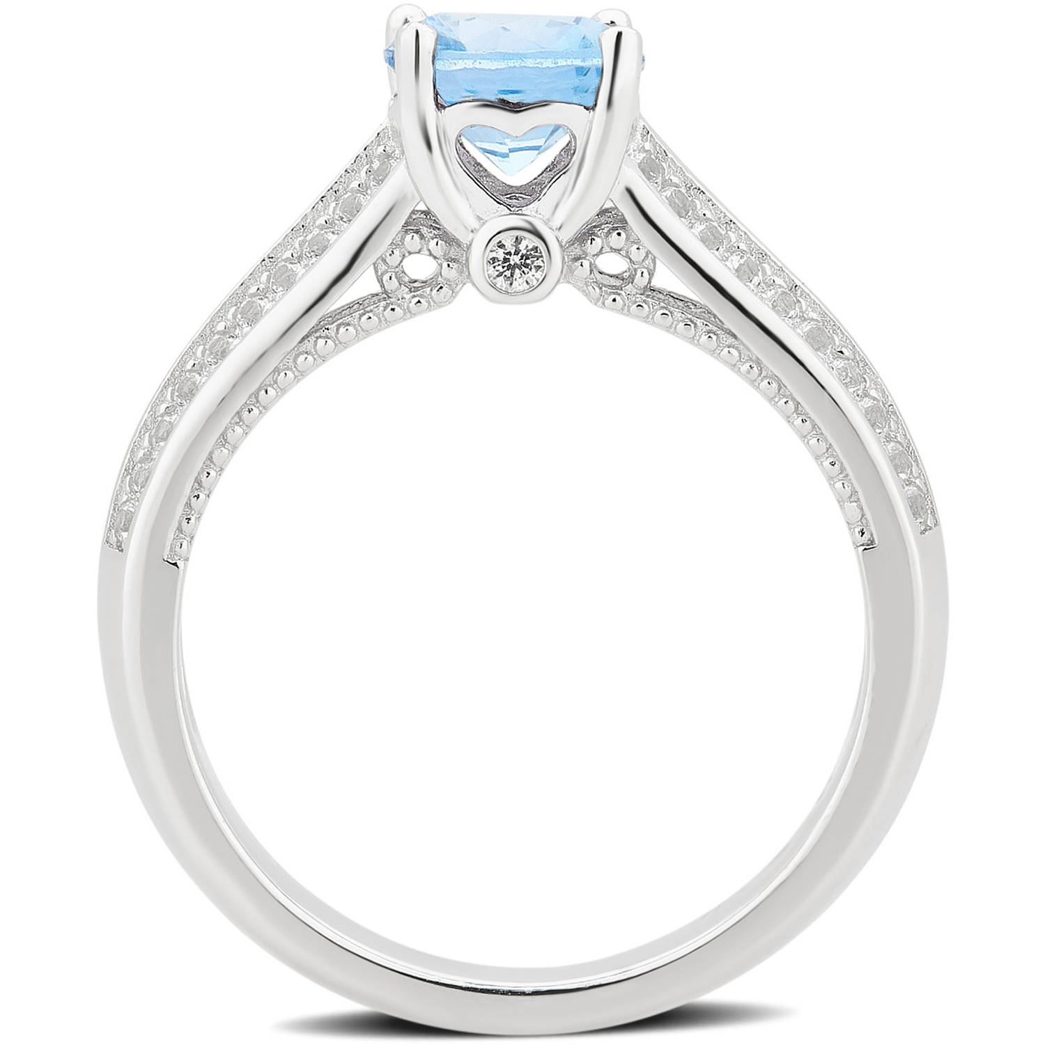 Arista Created Blue Topaz and White Sapphire Gemstone Women's Fashion Ring in Sterling Silver