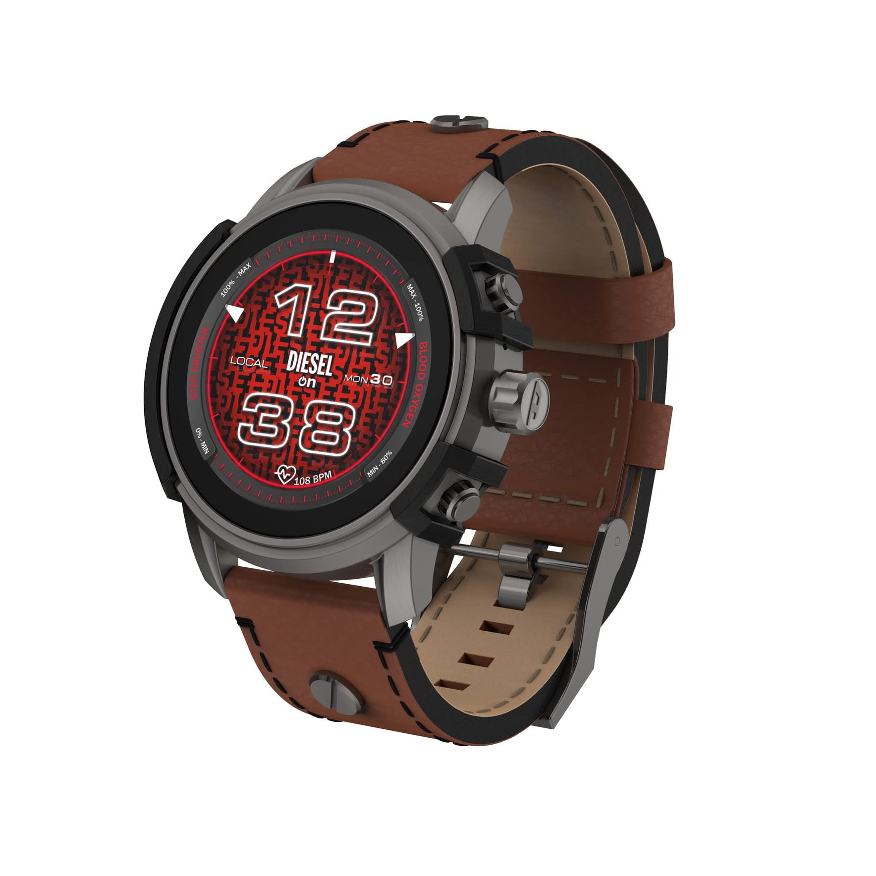 Diesel DZT2043 Griffed Gen 6 Brown Leather Strap Mens Alexa GPS Smartwatch