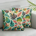 thumbnail image 2 of GOSMITH Square 2-Piece Short Plush Pillowcase Tropical Summer Hawaiian Style Coral Orange Aqua Blue Green Leaf Print White, 2 of 6
