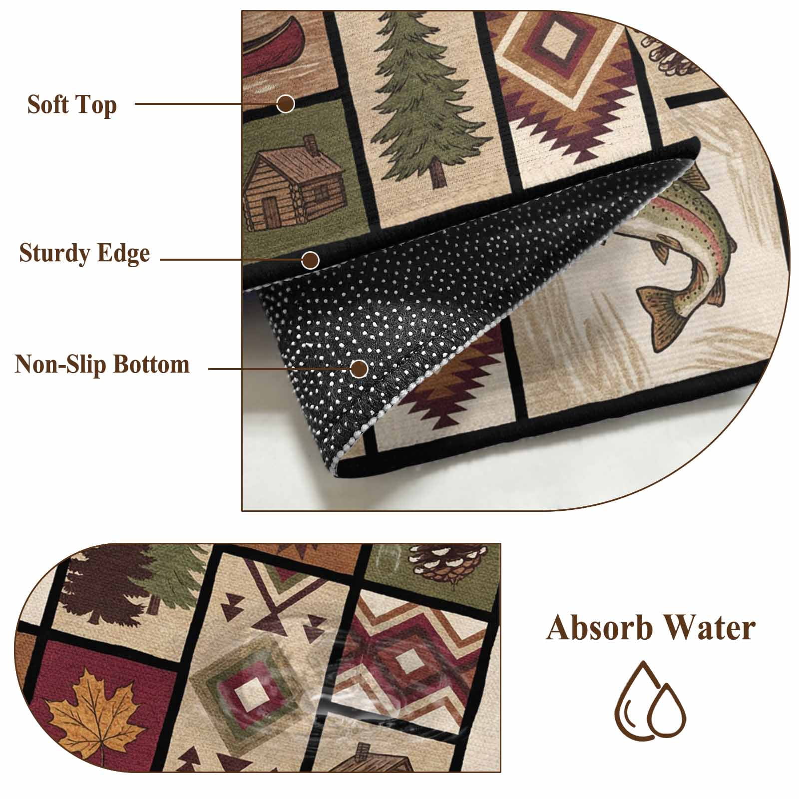 Country Patch Plaid Area Rugs 8'x10', Washable Small Throw Rugs for Living Room Patio, Brown Farmhouse Retro Bear Deer Cabin Indoor Outdoor Rug Non-Slip Low Pile Carpet Runner Reversible Floor Mats