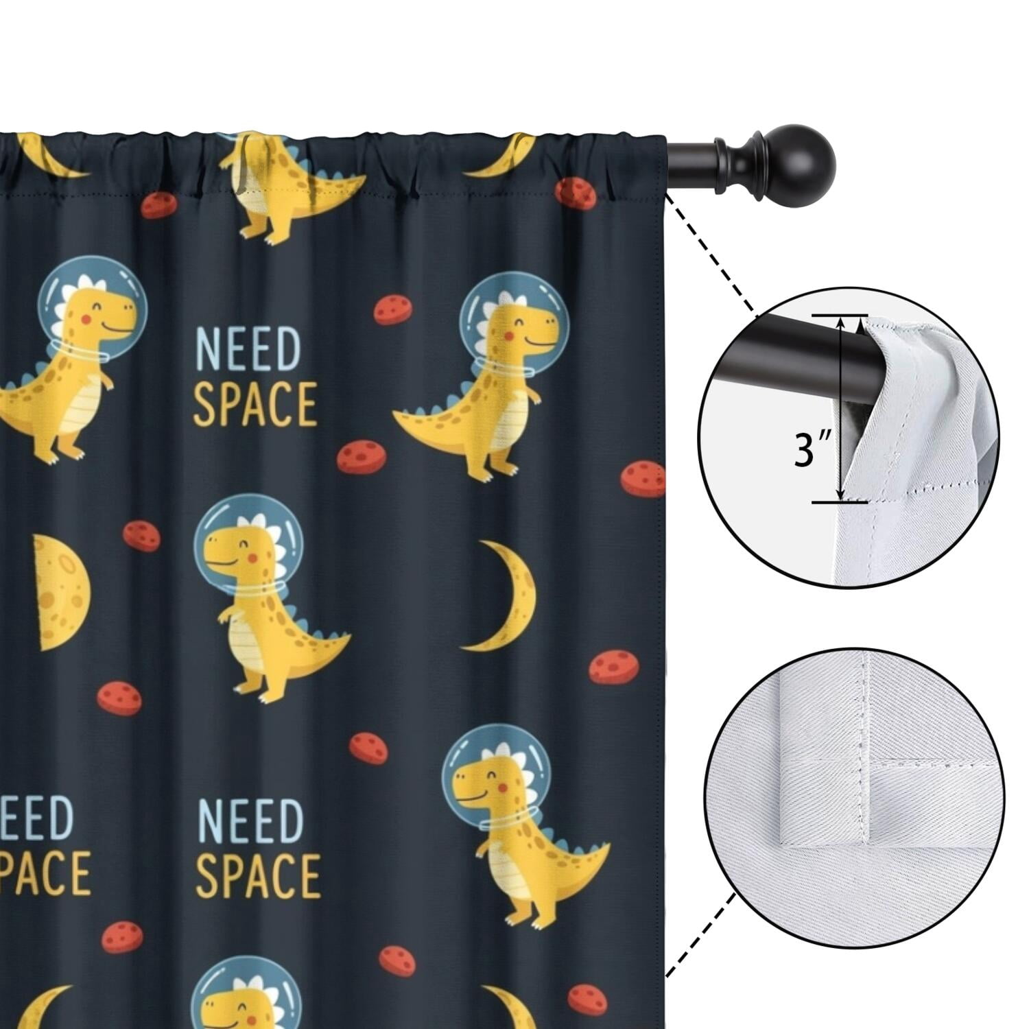 Blackout Kids Curtains,DarkBlue Cartoon Dinosaurs Astronauts Pattern Childrens Insulated Curtains Set Of 2,Bedroom Essentials,Toddler Room Decor 42"x84"