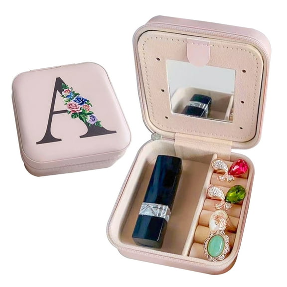 Travel Jewelry Box Case Organizer Stocking Stuffers for Teens, Christmas Gifts for Women Teen Girls Trendy Stuff Easter Basket Stuffers Personalized Birthday Mothers Day Mom Gifts, lnitial A