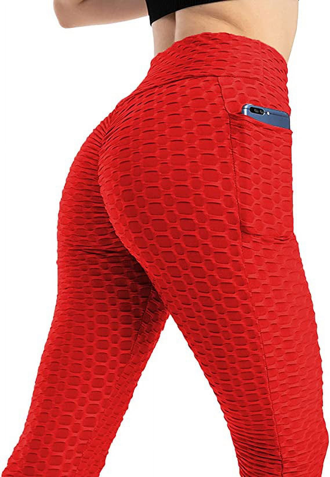 Remikst Women's Bubble Hip Butt Lifting Honeycomb Textured Leggings Tummy  Control High Waist Pocket Sport Tights Yoga Pants 