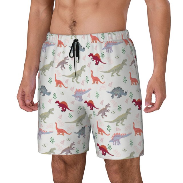 Balery Cute Dinosaur Bañador para hombre, shorts de playa de secado rápido con entrepierna y forro de compresión-Medium