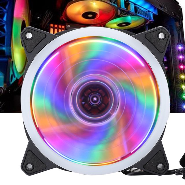 Multicolored Hydraulic Bearing 1200 RPM CPU Cooling Fan, RGB Chassis Fan, Silent For Desktop Computer Double-Aperture Multicolored Lights + Packaging Screws