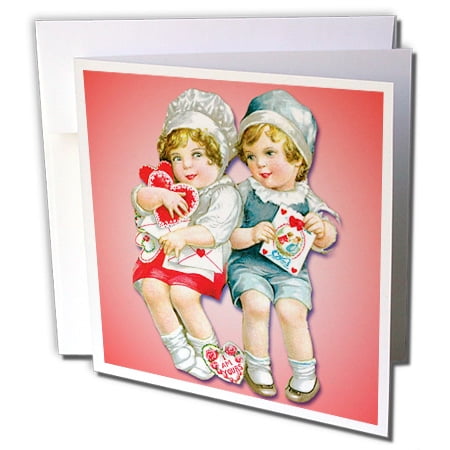 3dRose, Cute Little Girl and Boy Exchanging Valentine Cards, 1 Greeting Card with envelope