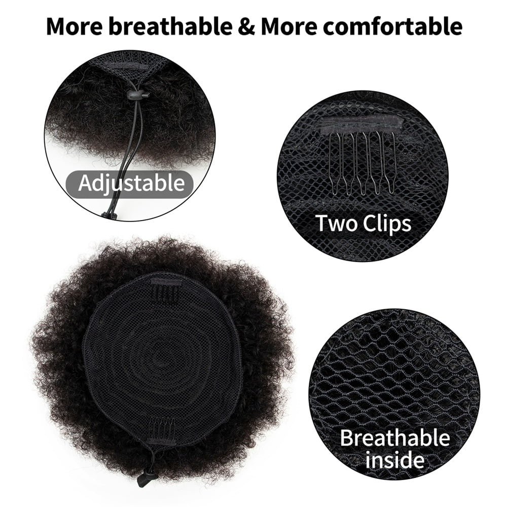 Afro Puff Bun Hair Piece 4 6 8 Inch Kinky Curly Human Hair Drawstring Ponytail Hair Extensions