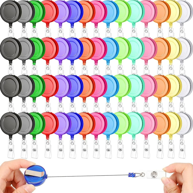 300 Pcs Bulk Clear Retractable Badge Holder Transparent ID Badge Reel Clip  Plastic ID Badge Holder with Retractable Reel Clip for Teacher Student  Nurse Police Hang Name Card Key Card (Assorted Color) 