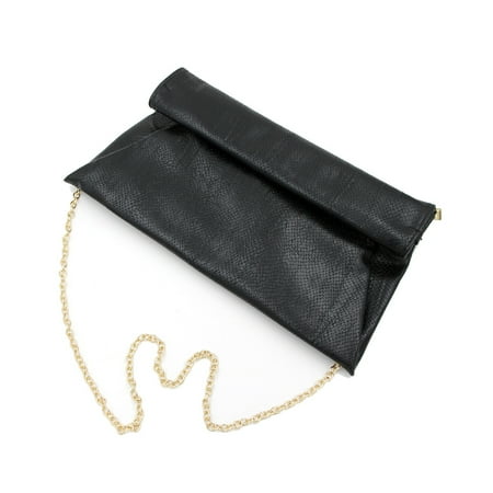 - Premium Snakeskin PU Leather Roll Up Flap Clutch Evening Bag
