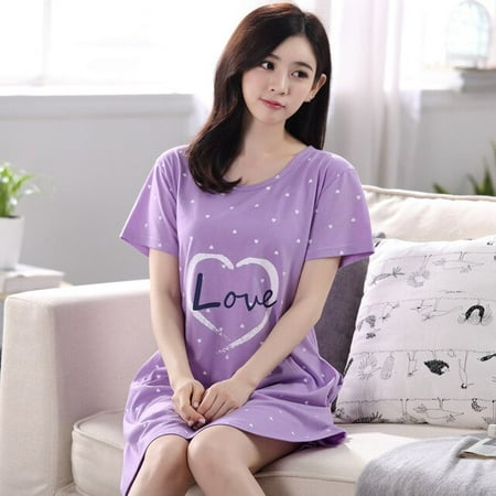 

QWZNDZGR New arrival Knitted Cotton Women s Sleep Lounge Dress Big Girls Cute Sleepwear Nightgowns Sleepshirts Nightwear Shirts Homewear