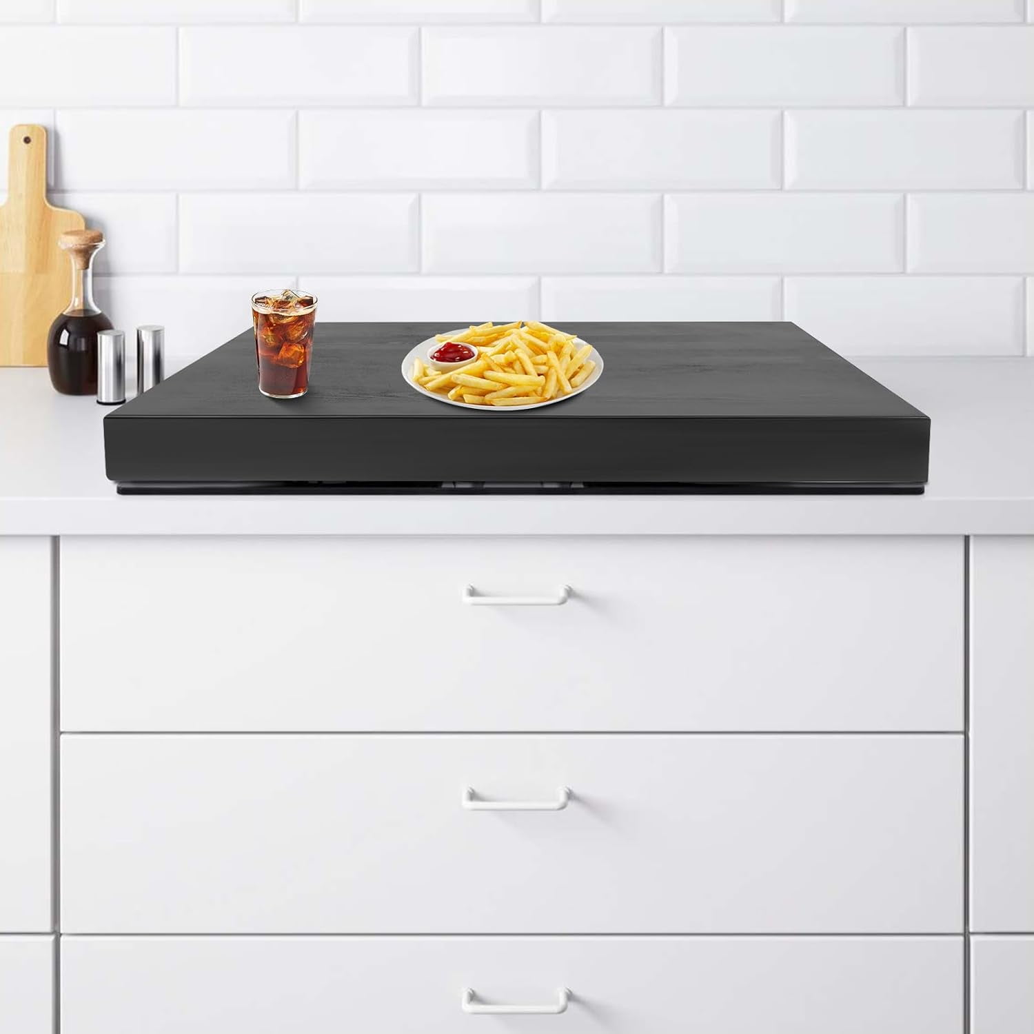 Noodle Board for Gas Stovetop Cover,Wood Noodle Board Stove Cover with Handle for Electric & Gas Stove Cover Over the Stove Top Cutting Board, 28.5 x 21 x 2in Black