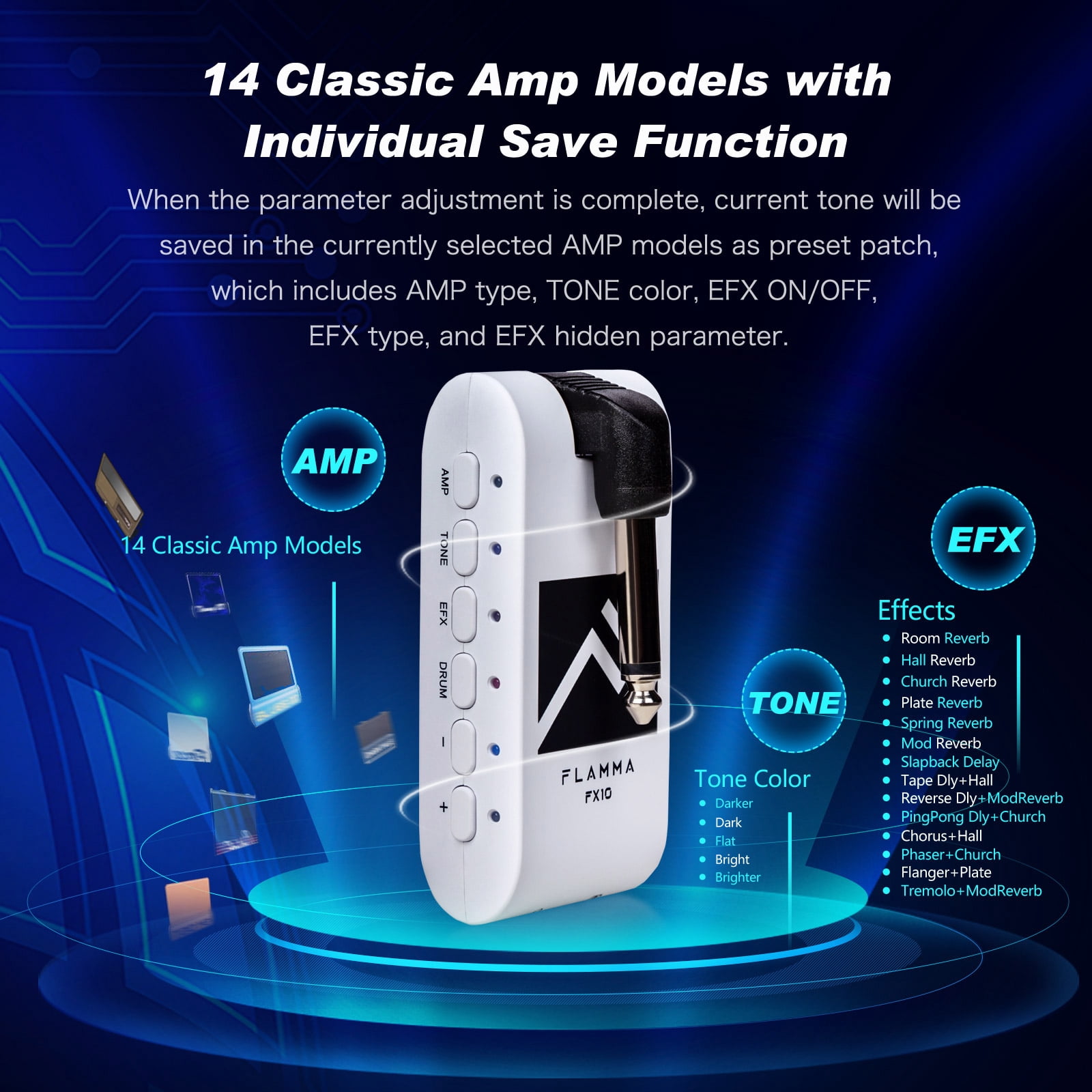 FLAMMA Guitar Headphone Amp Portable with Built-in Effects Amplifier Models Drum Grooves Support Bluetooth USB Audio Recording and PlaybacK