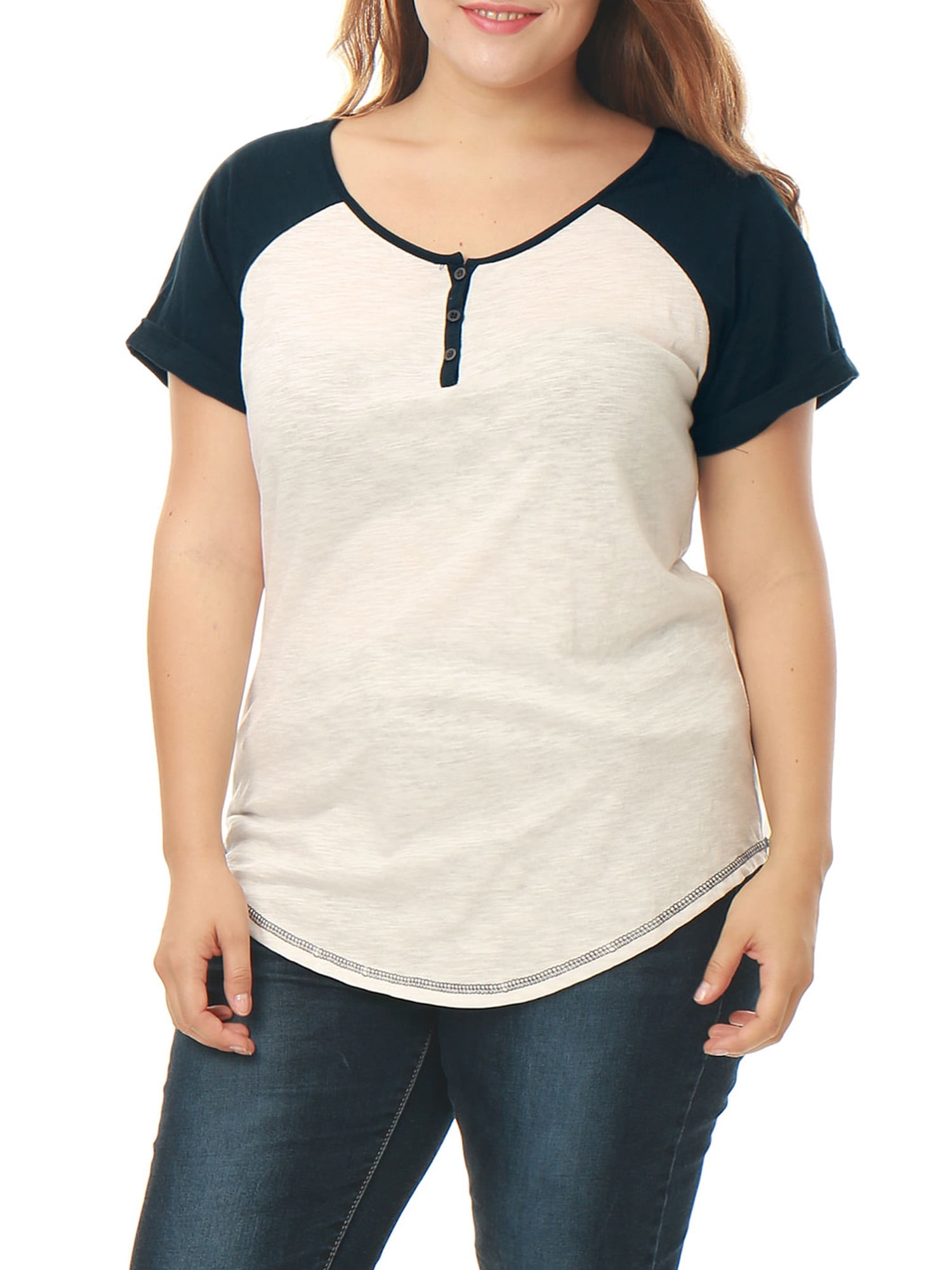 Unique bargains women s plus size split neck raglan sleeves top t 