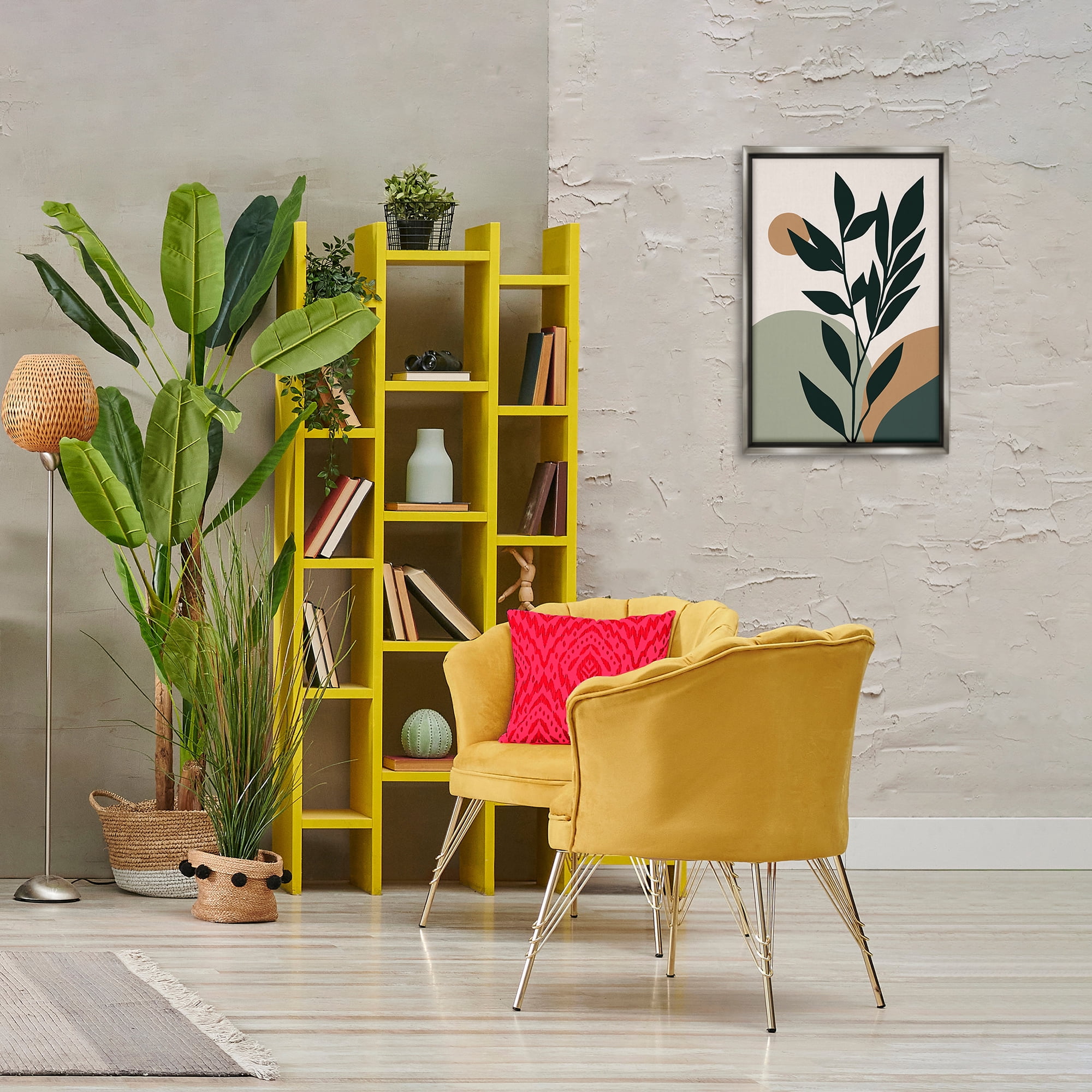 Stupell Industries Earthy Tropical Botanicals Plants & Flowers Painting Gray Floater Framed Canvas Art Print Wall Art, 17 x 25