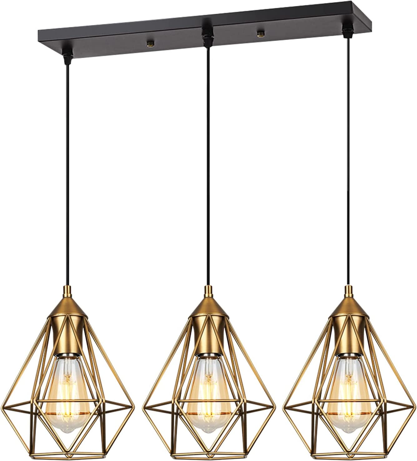 FSXUOLIPI 3 Light Indoor Island Pendant Light Gold Metal Hanging