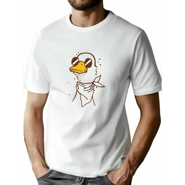 Cool Duck In Glasses And Scarf Print T-Shirt, Tees For Men, Casual Short Sleeve T-shirt For Summer Spring Fall