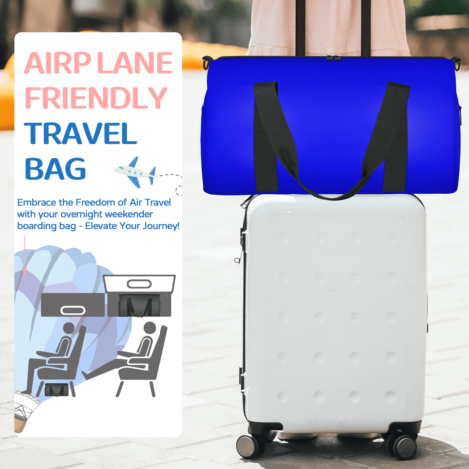 Herdesigns Blue Travel Duffle Bag Sports Yoga Weekender Overnight Carry on Workout Bags Lightweight Waterproof Gym Tote Bag for Women
