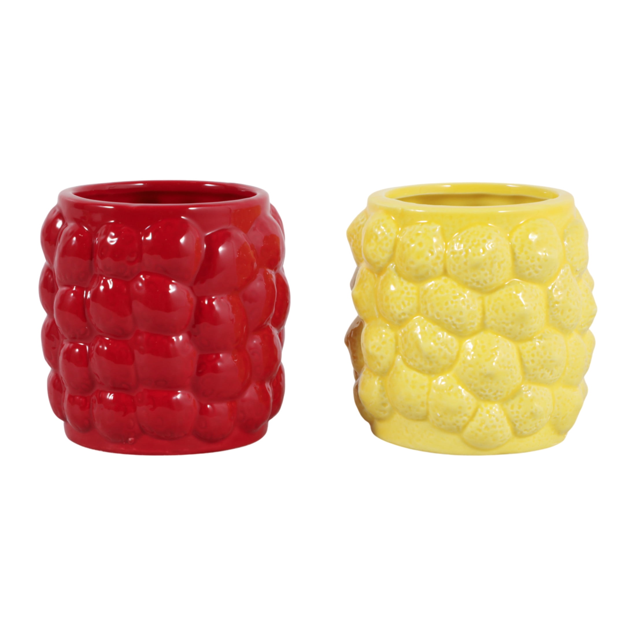 Modern Ceramic Pencil Cup for Desk and Desktop Organization - Small Ceramic Desk Storage Organizer for Office Workspace - Decorative Accessory for Home Decor Display - Set of 2, 4", Red & Yellow