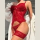 thumbnail image 5 of Gibobby Lencería mujer erótica Conjunto de lencería de Encaje para Mujer con Cinturones de Liguero, Sujetador y Bragas, sostén y Tanga(Rojo, G), 5 of 5