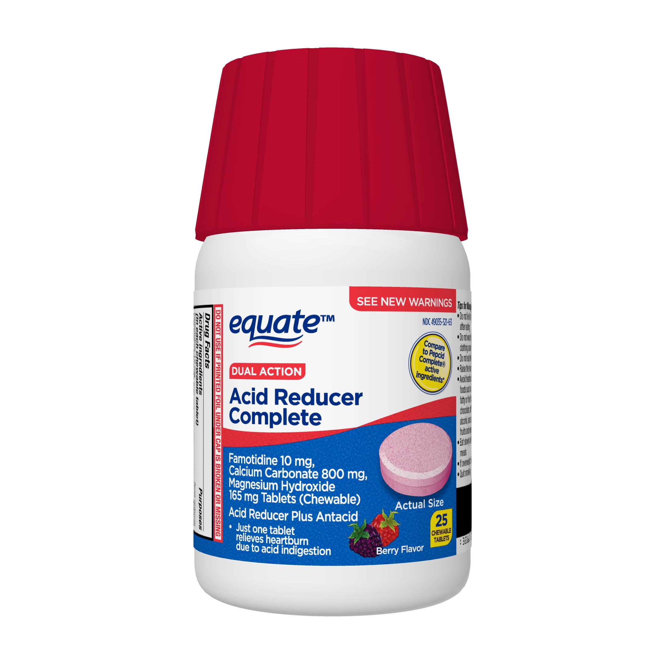 Equate Dual Action Acid Reducer Complete Tablets, Berry, 25 Count