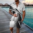 thumbnail image 2 of RUTAYY Men's Outfits Casual Striped Print 2 Piece Zipper Turndown Collar Short Sleeve Tops Blouse and Drawstring Pocket Shorts Playful Vacation Clothing Sets, 2 of 4
