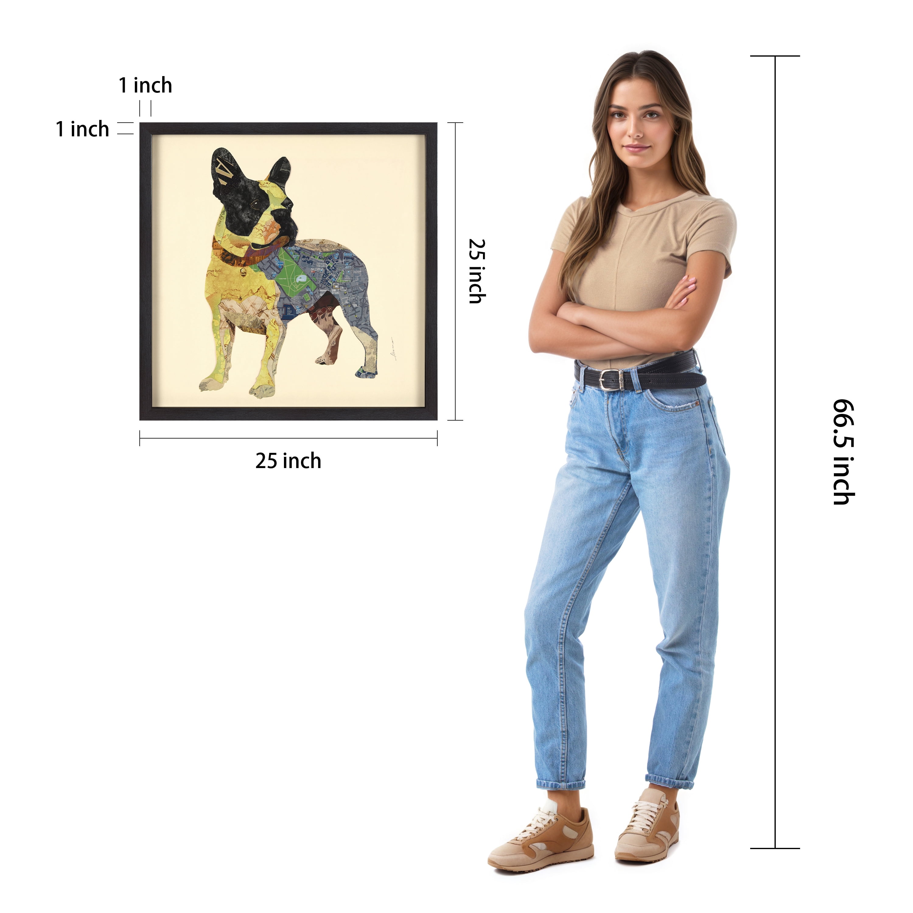 Empire Art Direct Boston Terrier Dimensional Collage Framed Graphic Art Under Glass Wall Art, 25" x 25" x 1.4", Ready to Hang