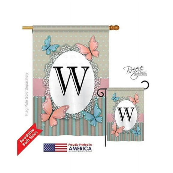 Breeze Decor 30153 Butterflies W Monogram 2-Sided Vertical Impression House Flag - 28 x 40 in.