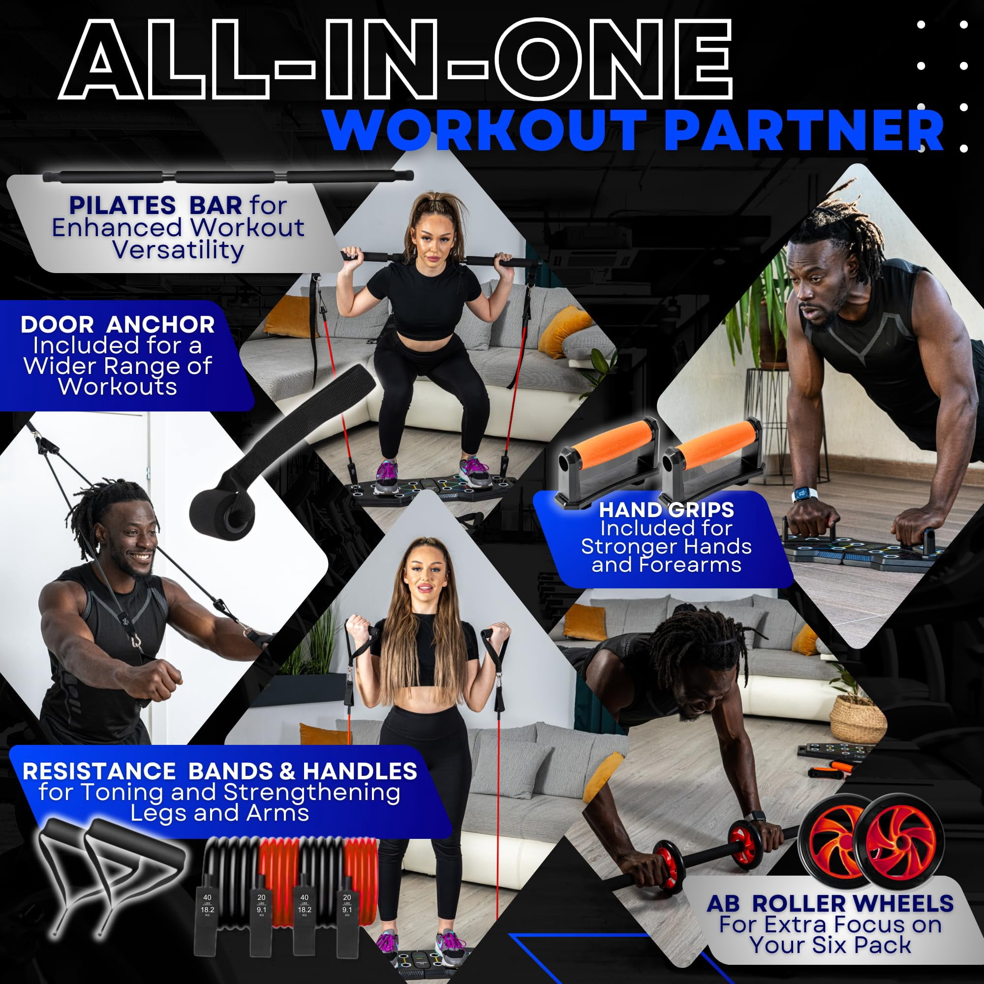 Push Up Board For Full Body Workout At Home - Portable  Joint Friendly Fun & Motivating Equipment With Qr Code Guided Workouts Ideal Men Women Teens
