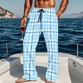 thumbnail image 2 of RYDCOT Men's Outdoor Casual Plaid printed Elastic Waistband Drawstring Pajama Pants Straight Leg Pants with Pocket Sky Blue, 2 of 6