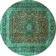 thumbnail image 1 of Ahgly Company Machine Washable Indoor Round Medallion Turquoise Blue Traditional Area Rugs, 7' Round, 1 of 4