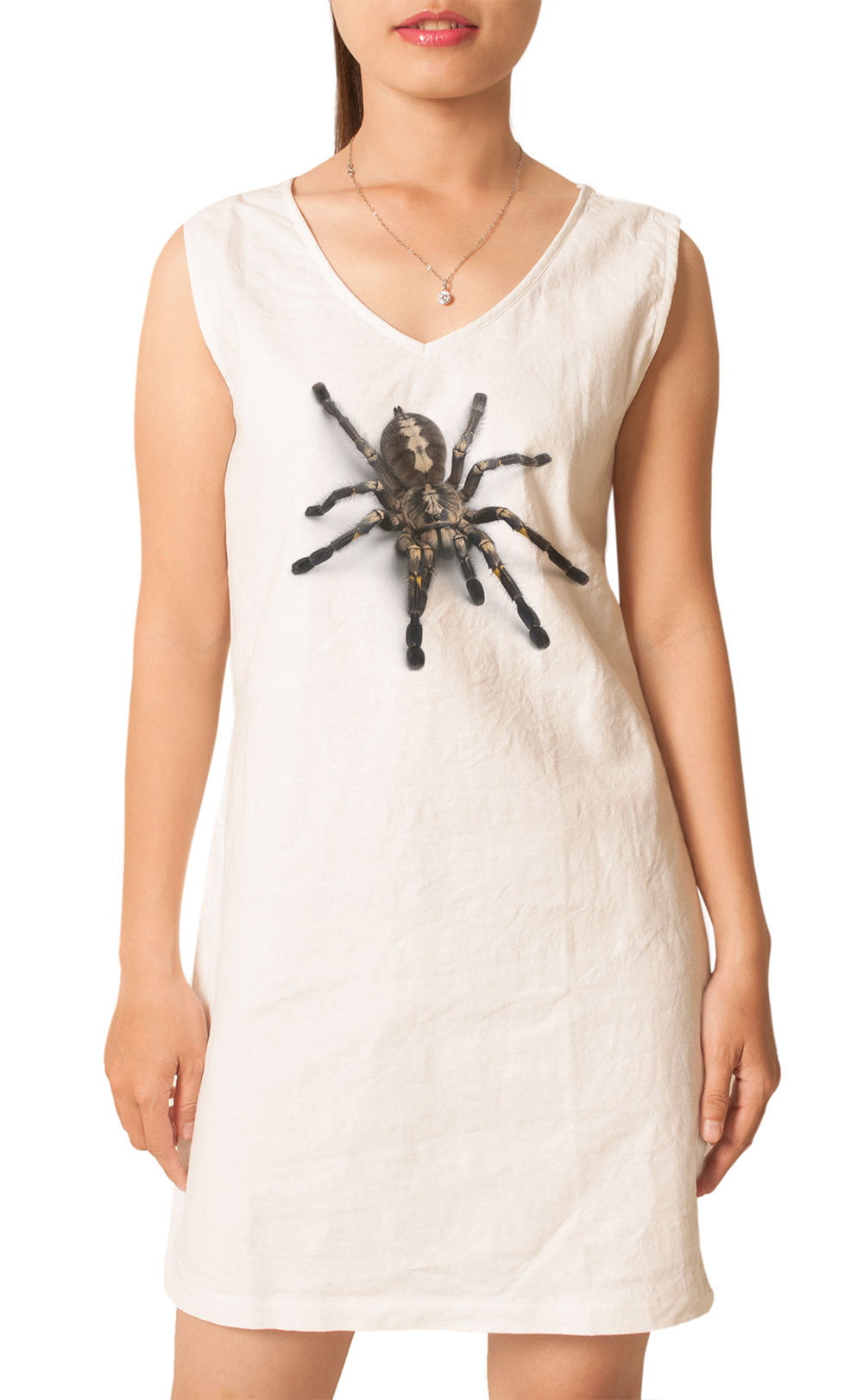 Tarantula Spider Printed Vintage V-neck Linen Mini Shift Dress WDS_02 14