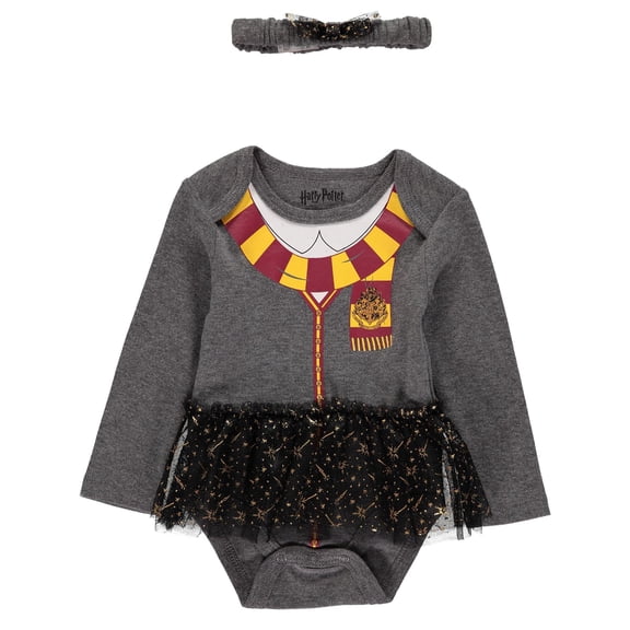 Harry Potter Newborn Baby Girl Clothes One Piece with Tutu and Headband, Baby Gryffindor Outfit Grey/Red/Orange, 0-3 Months