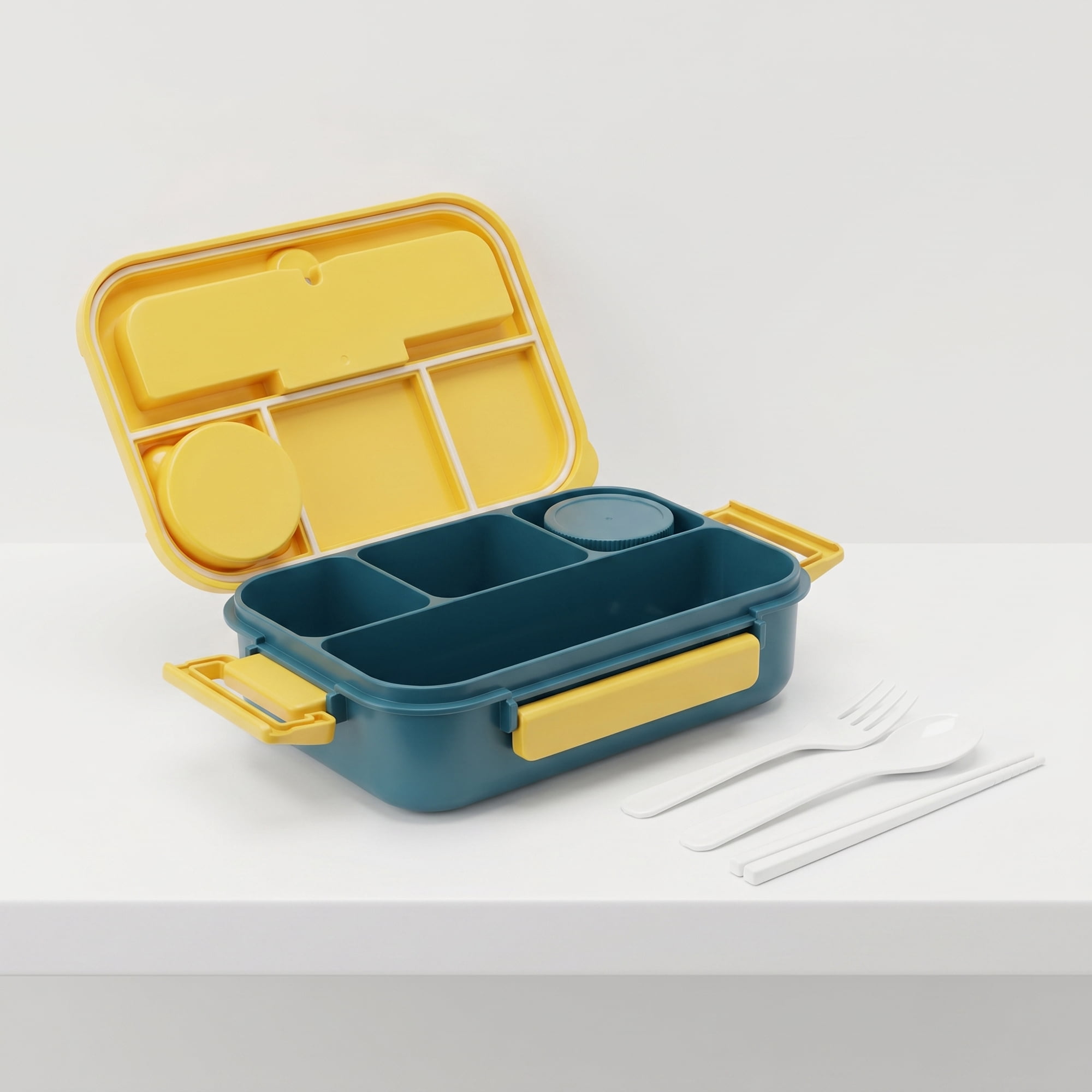 Unique Bargains Leakproof Meal Bento Lunch Box with Utensil Slot Dip Cup Navy Blue