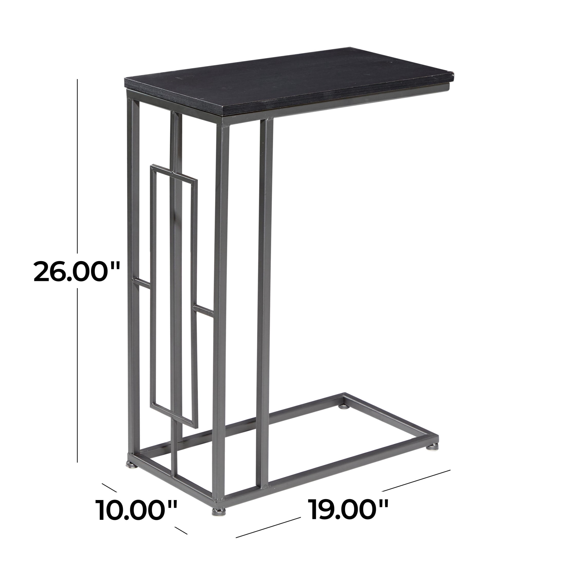 DecMode 19" x 26" Black Metal C-Shaped Accent Table with Black Metal Base, 1-Piece
