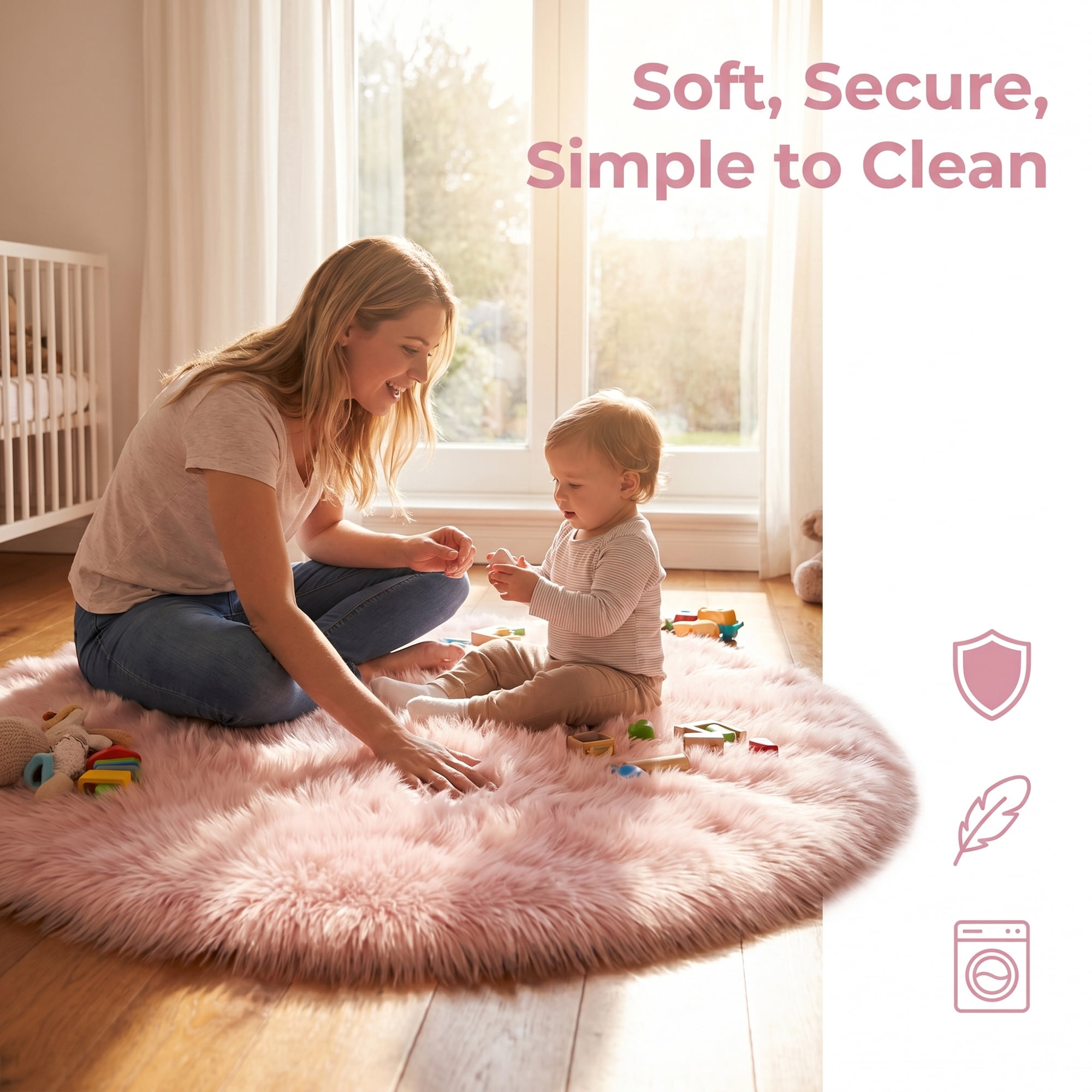 Unique Bargains Shaggy Round Area Rug Fluffy Non-Slip Fuzzy Carpet 24" x 24" Dark Pink