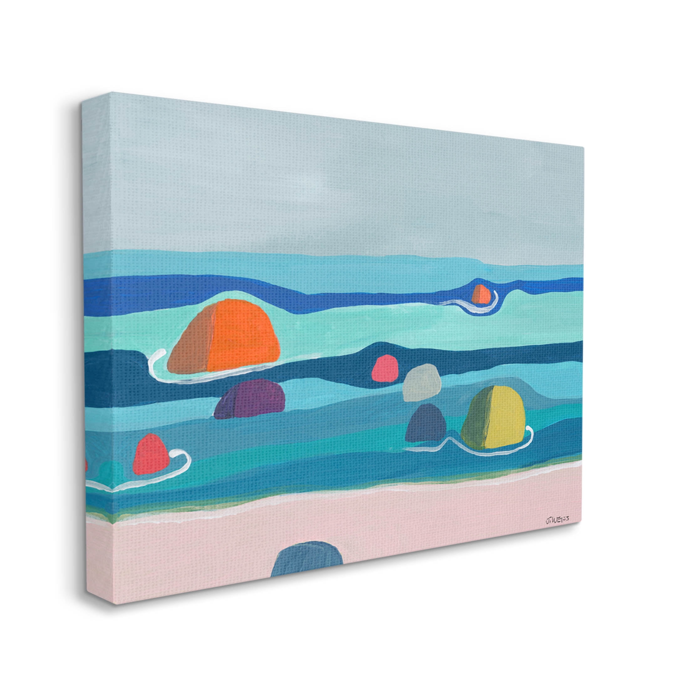 Modern Floating Beach Buoys Coastal Painting Gallery Wrapped Canvas Print Wall Art
