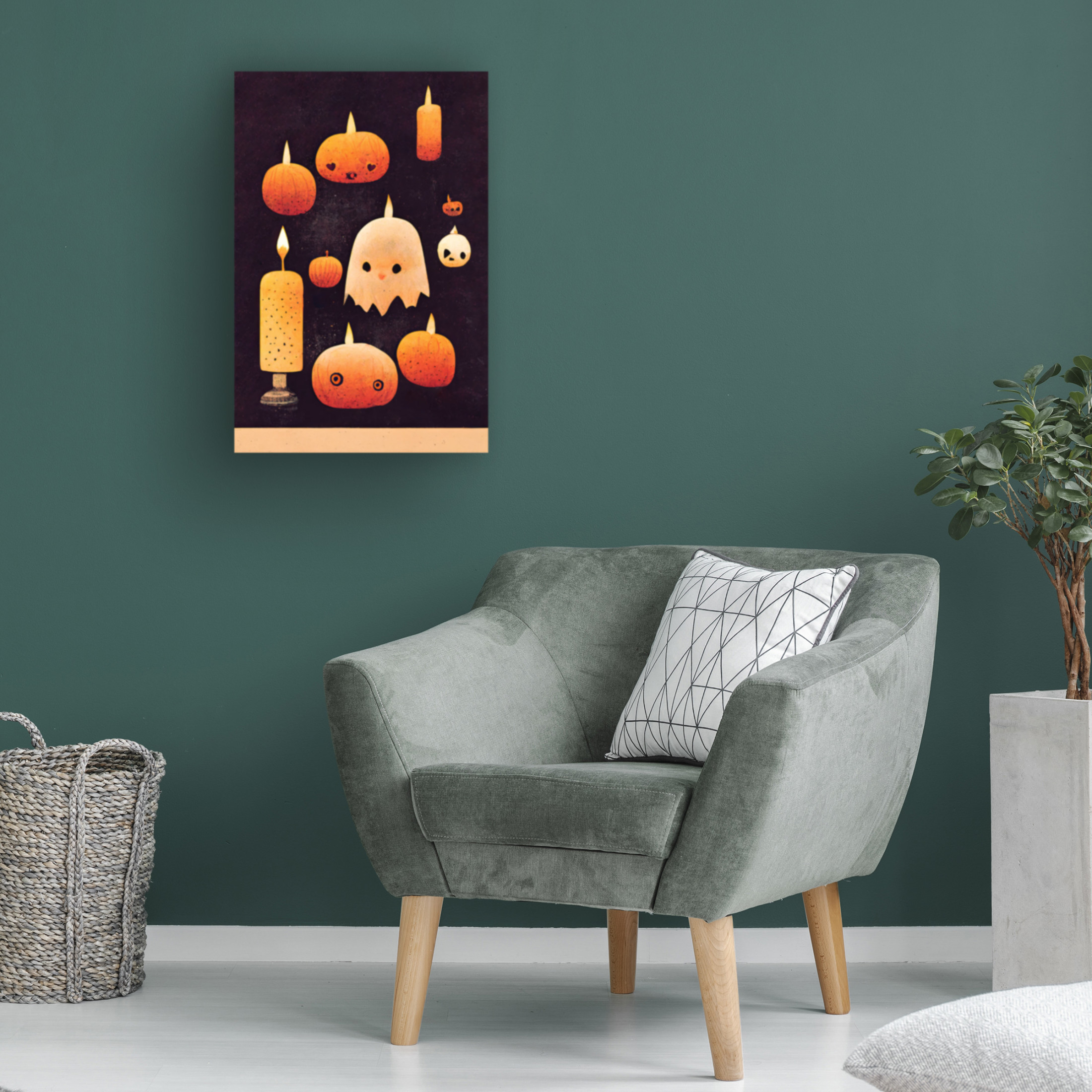 Canvas Wall Art - Treechild 'Candles, Pumpkins And A Ghost' Wall Art for Living Room, Bedroom, or Office D?cor by Trademark Fine Art - 30 x 47 Inches