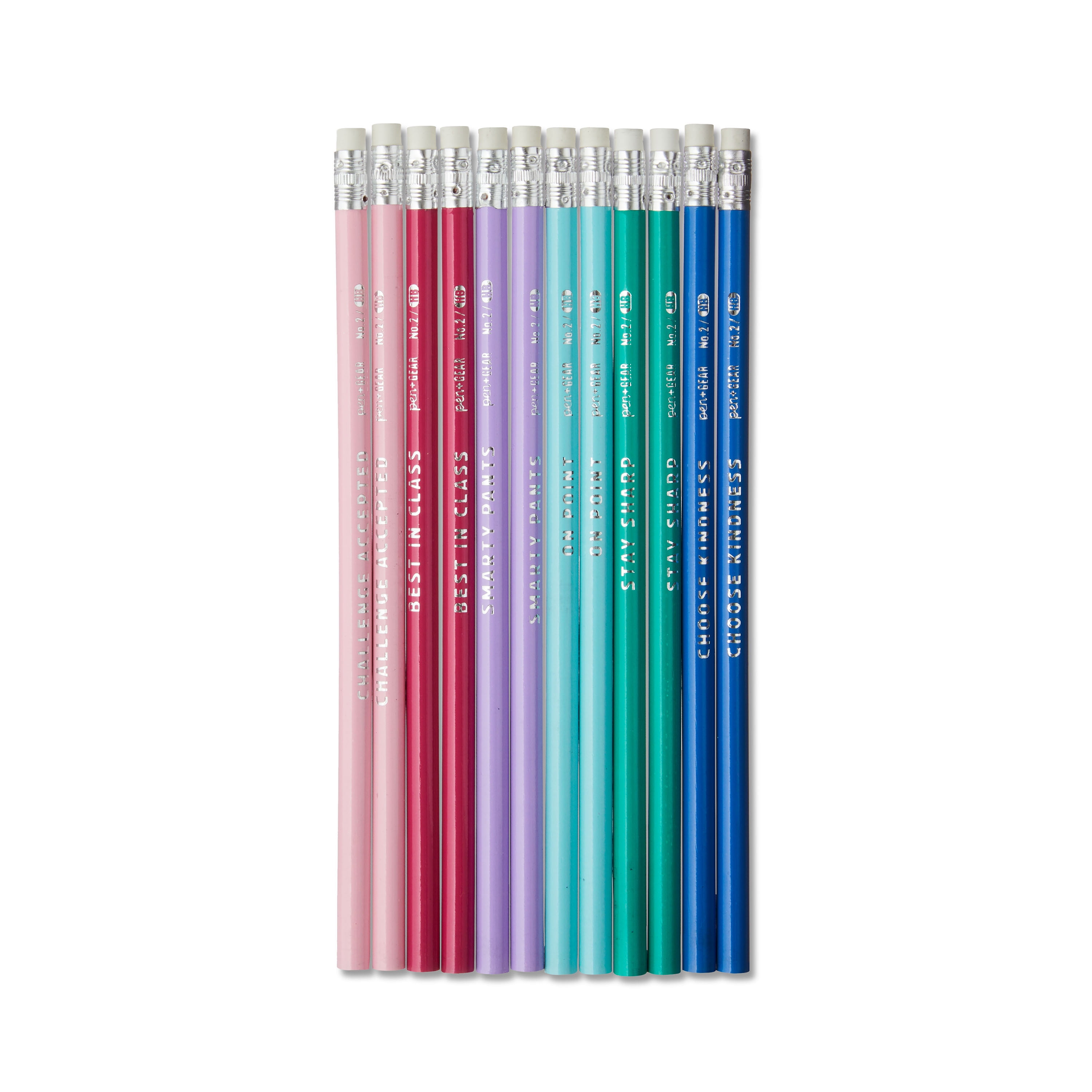 Pen+Gear Unsharpened Motivational Quotes Wood Pencils, #2 HB, Multicolor, 12 Count