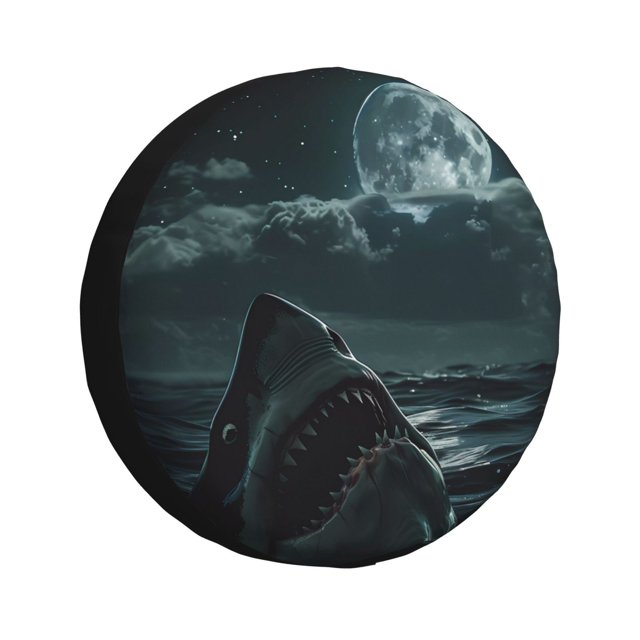 Fotbe Moonlit Night Sky Shark Funda de Llanta de Repuesto con Estampado, Engrosada, Ajuste Universal para Jeep, Remolque, RV, SUV, Camión-15 inch