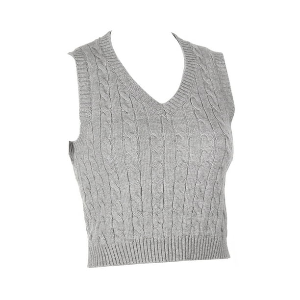 Femmes Laine Chandail Gilet Retro Tricote Gilet Midriff Nu Motif Diamant Cotes Elastiques Slim V Cou Pull Sans Manches
