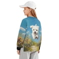 thumbnail image 2 of Xoenoiee West Highland White Terrier Flower Print Girls Loose Crewneck Sweatshirt Side Slit Long Sleeve Casual Pullover Drop Shoulder Sweatshirts for Teens Kids, 11-12 Years, 2 of 7