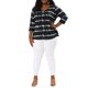 thumbnail image 2 of Tops de mujer plus size Agnes Orinda con rayas de teñido anudado, cuello en V, mangas 3/4, blusas casuales 5X en negro, 2 of 7