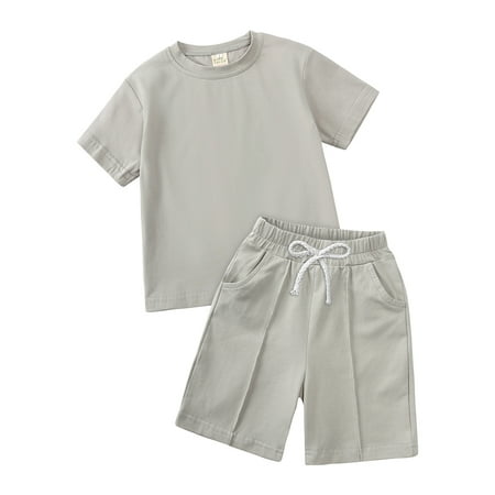 

Newborn Boys 2 Piece Shorts Outfit Solid Color Crew Neck Top Lace-Up Pants Summer Short Sleeve Shorts Set 12-24M